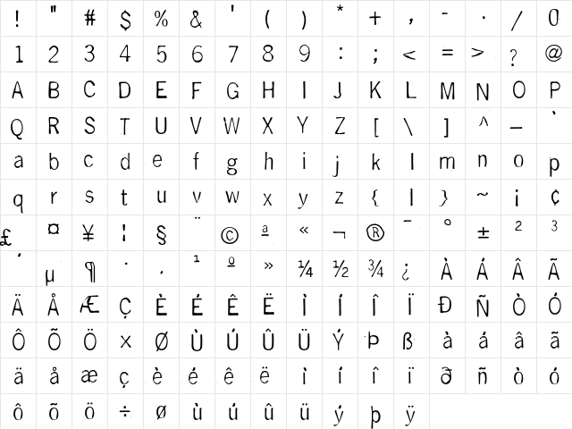 DeGenerate Regular  glyph index