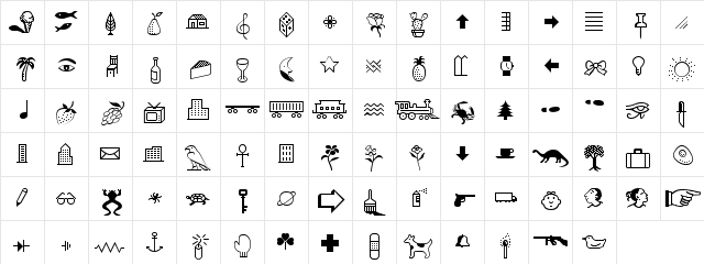 Mixed Dings Regular  glyph index