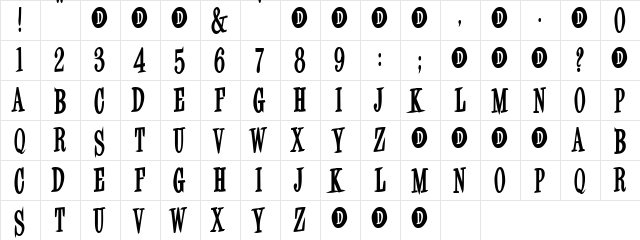 MarqueeMoon Regular  glyph index