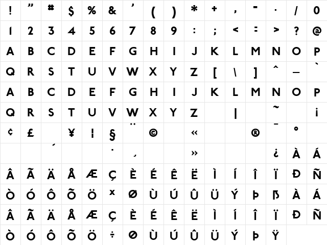 P22JohnstonUnderground Bold  glyph index