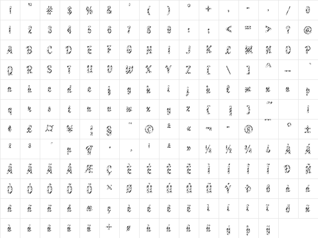Brody28 Becker Regular  glyph index