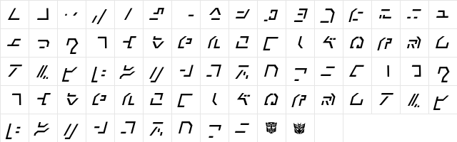 Modern Cybertronic Italic  glyph index