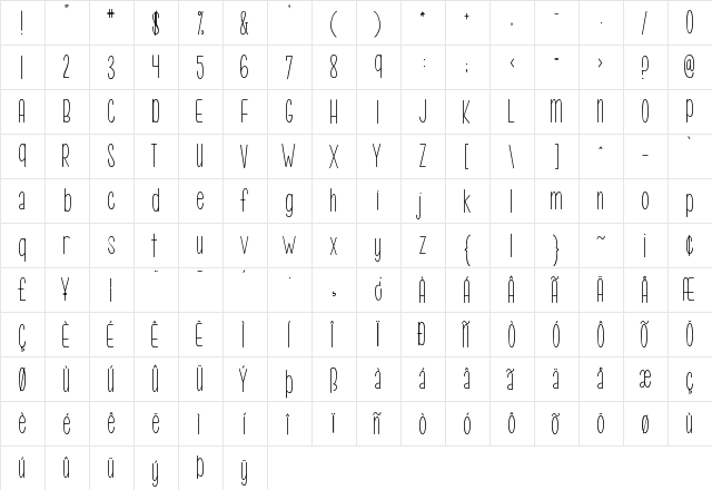 KG Call Me Maybe -skinny Regular  glyph index