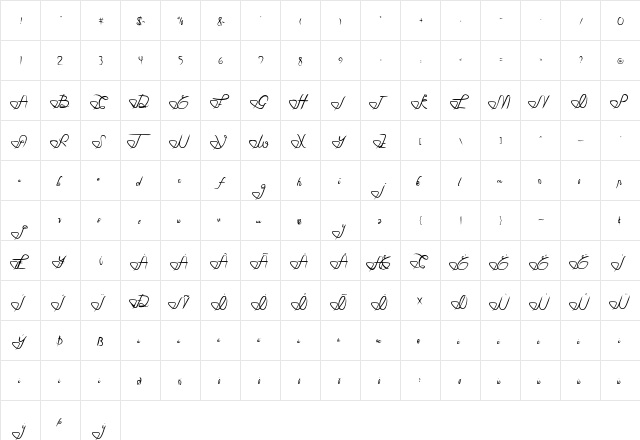 Alliterate Handy Regular  glyph index