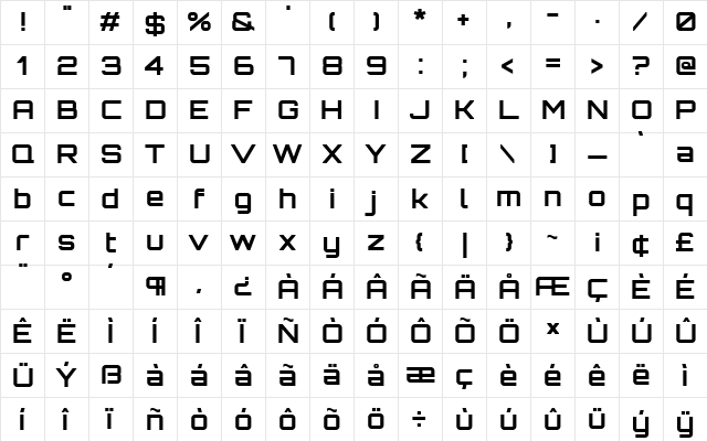 Orbitron Bold  glyph index