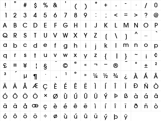 ITCAvantGardeGothic-Medium Medium  glyph index