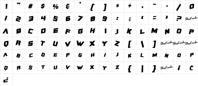 SF Zero Gravity Condensed Bold Italic  glyph index