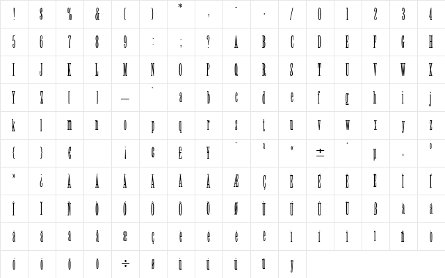 Lexicon Regular  glyph index