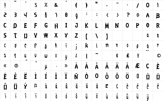 felt script encombered  glyph index