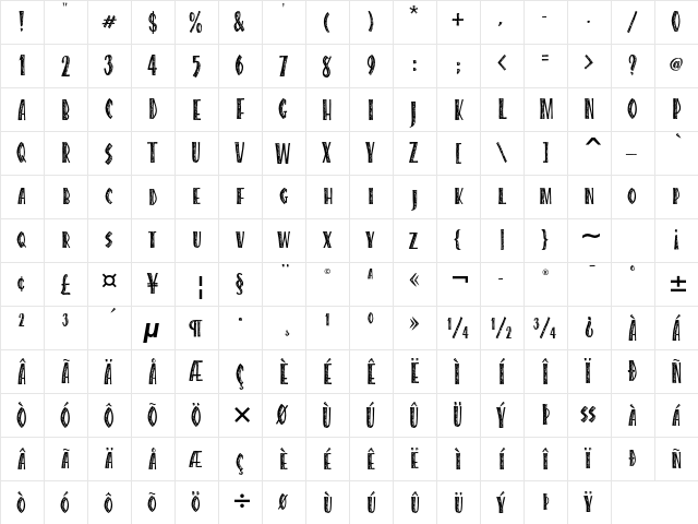 Caribbean ITC Std Regular  glyph index
