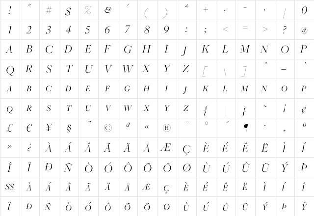 Freight Big Light Italic SC  glyph index