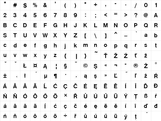 NimbusSanPEE Bold  glyph index