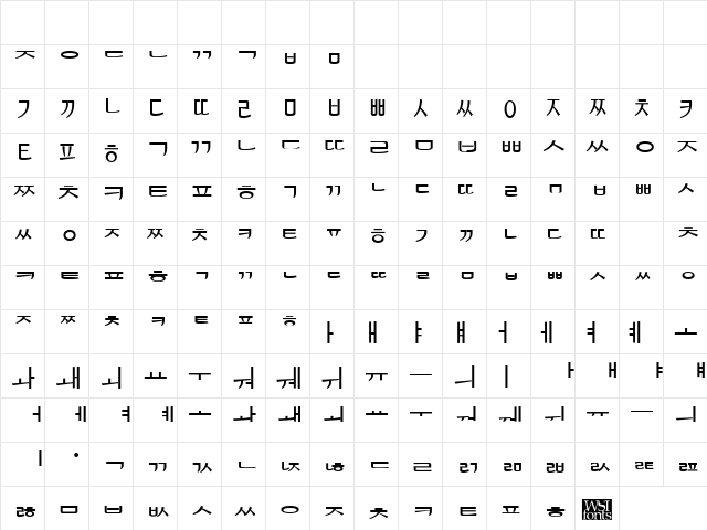KoreanSans Regular  glyph index