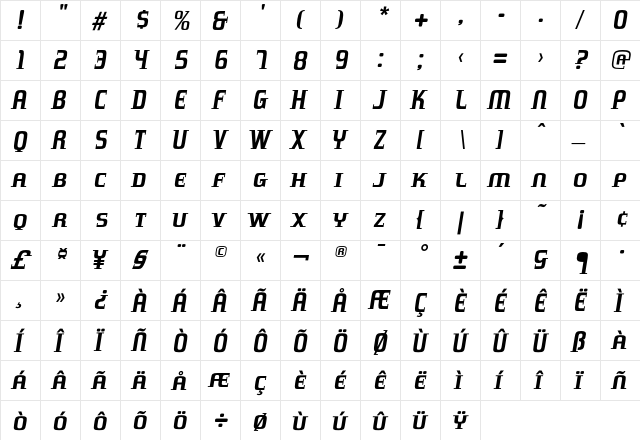 78London Fall  glyph index