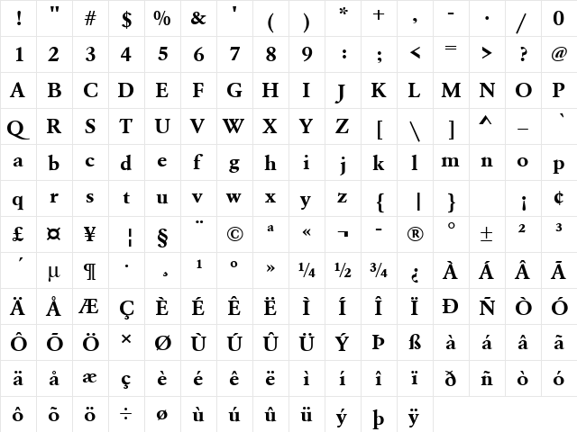 URWGaramondTWid Bold  glyph index