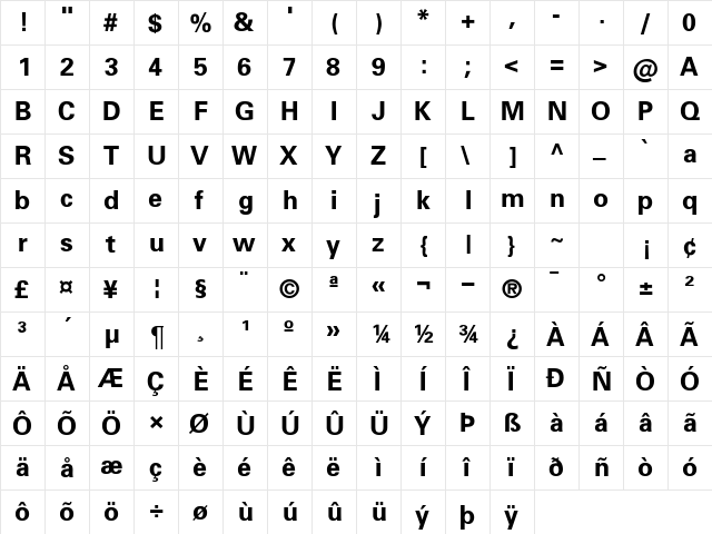 Unfug Bold  glyph index