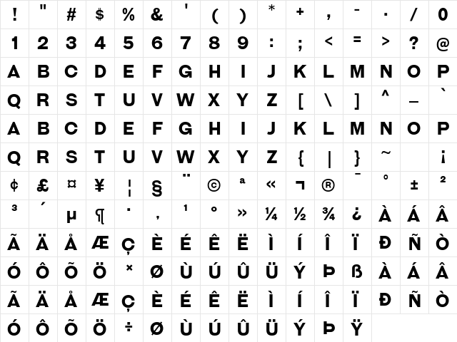 Galderglynn Titling Bold  glyph index