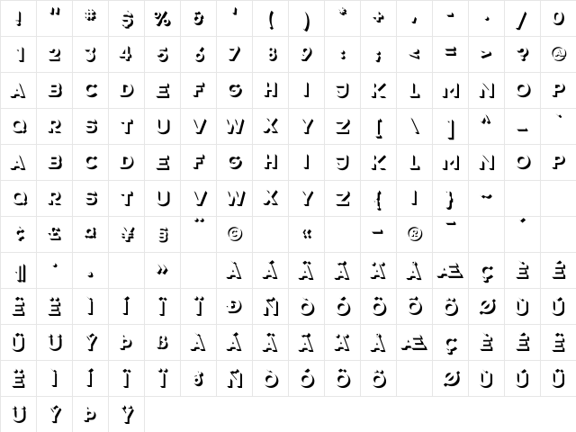 P22 Bayer Shadow Regular  glyph index