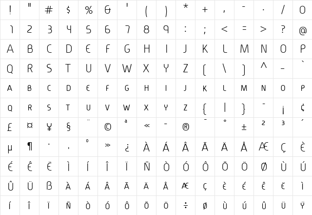 Cineplex LT Regular  glyph index