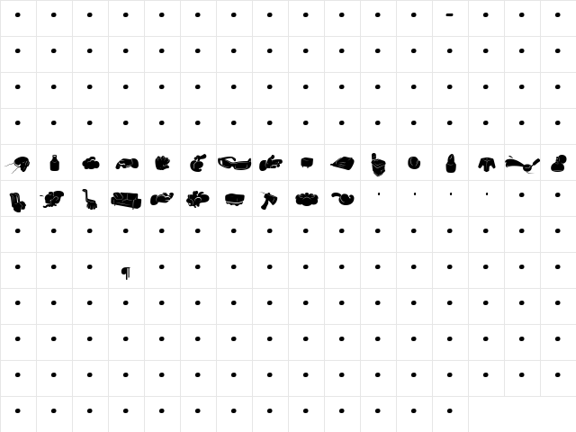SaunaDingbats-Solo Regular  glyph index