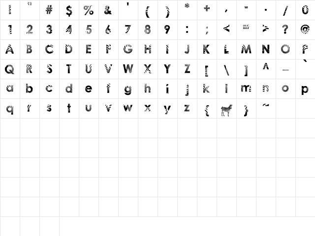 Zeebraa Regular  glyph index