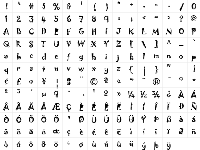 Joker Bold  glyph index