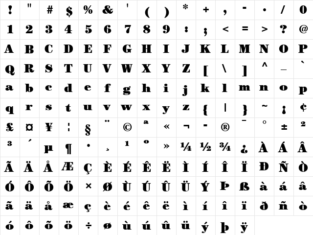 ITCCentury LT Ultra Regular  glyph index