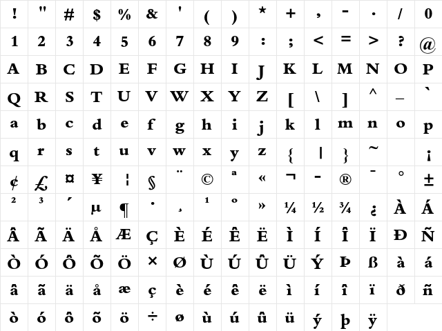 Bembo Std Extra Bold  glyph index