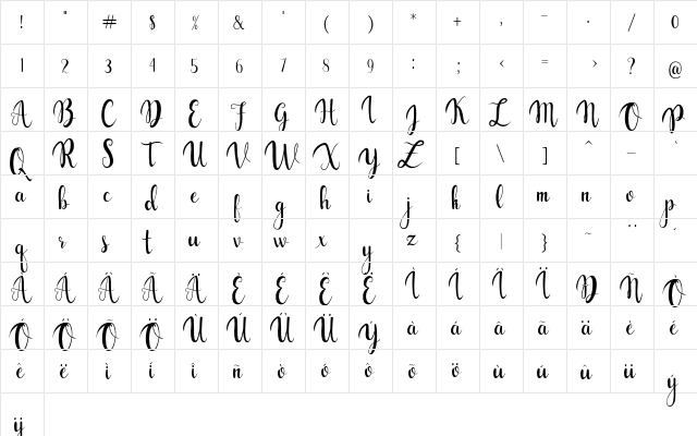 gabylia Regular  glyph index