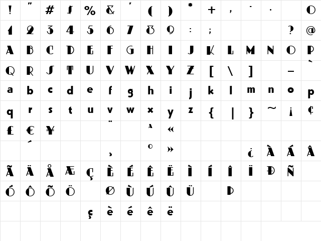 Dusty Rose Revised Regular  glyph index