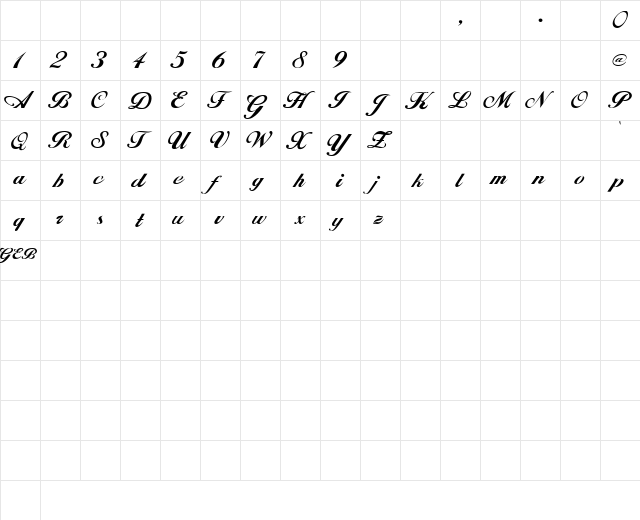 TQF_ AllisonScript Regular  glyph index
