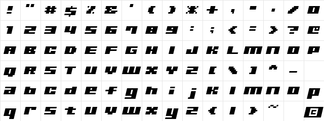 MD UltraSeven ItalicB Regular  glyph index