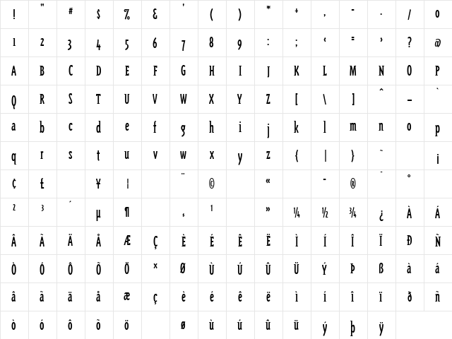 TriplexConSerOldstyle Regular  glyph index