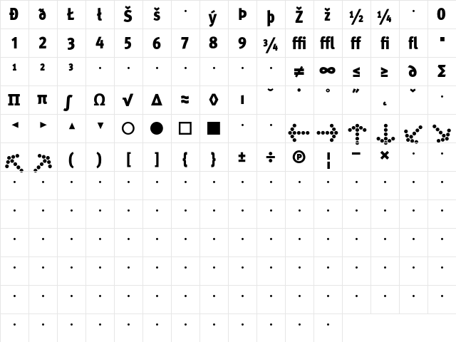 MetaCondBlack Expert  glyph index