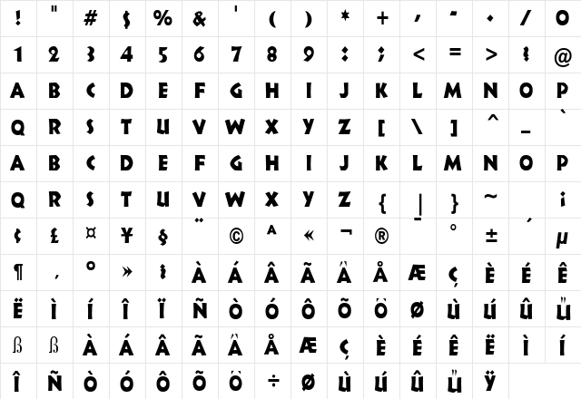 Indy Condensed Normal  glyph index