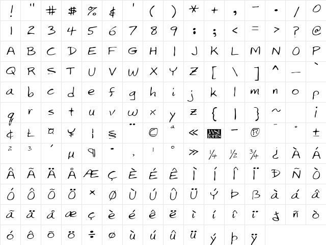 LarkinsHand Regular  glyph index
