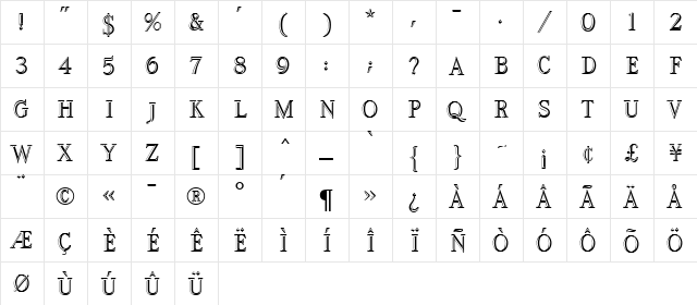ArtWorld MN Regular  glyph index