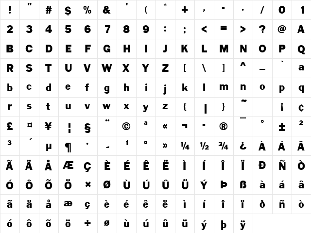 Largo Becker Regular  glyph index