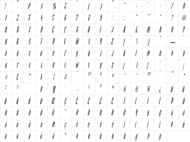 VieneseCondensed Italic  glyph index