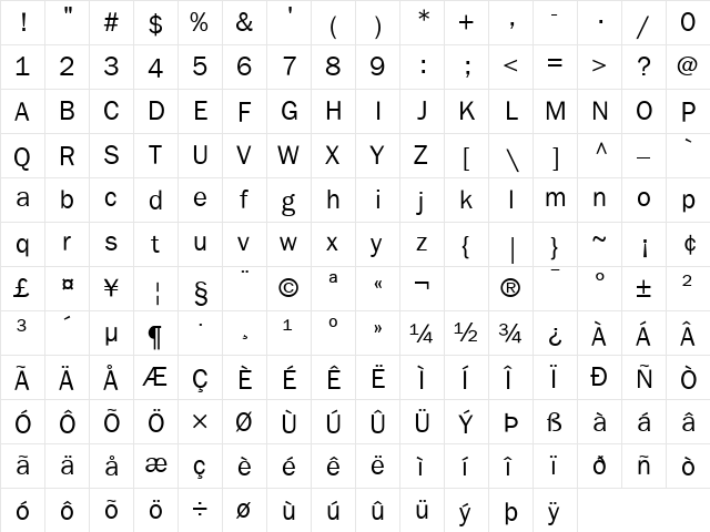 UnJamoSora Regular  glyph index