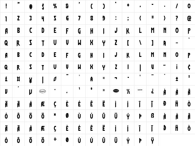 Flash Rogers Straight Condensed Condensed  glyph index