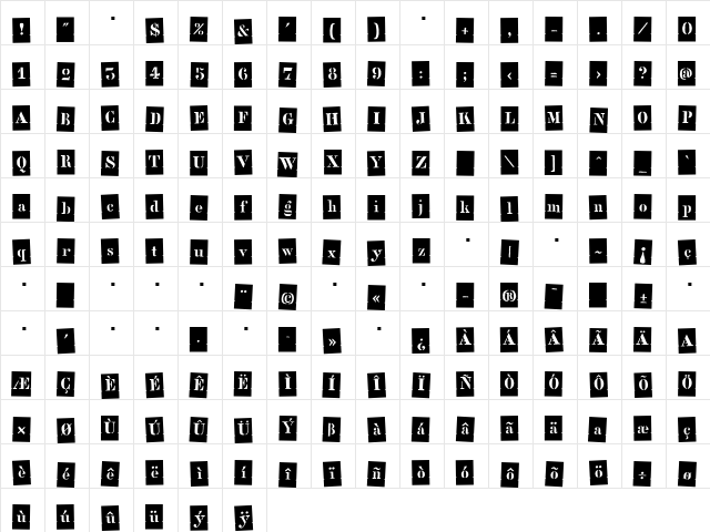 StencilFull Regular  glyph index