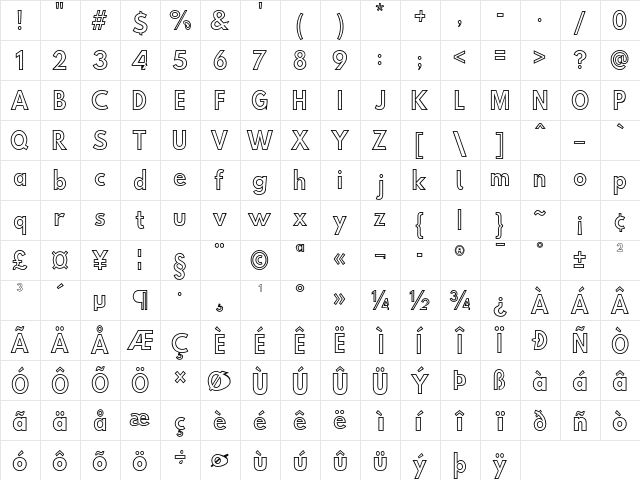 Hussar Simple ExtConGho  glyph index