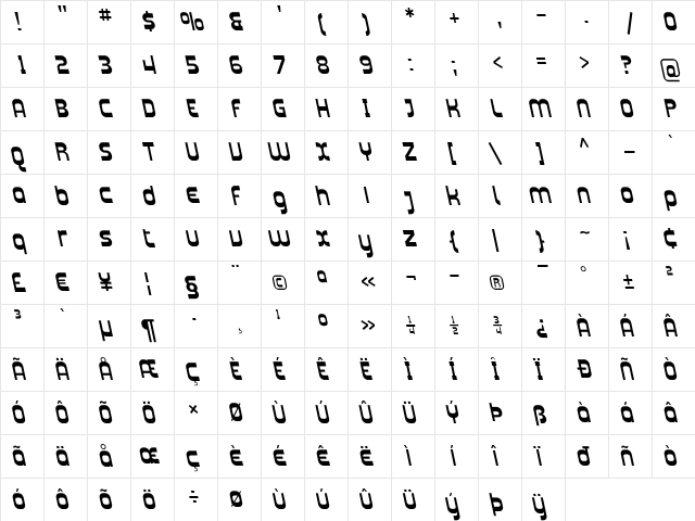 Plasmatica Rev Italic  glyph index