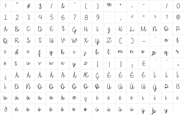 that i love you Regular  glyph index