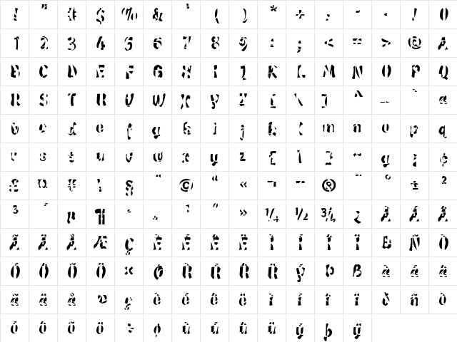 Trojan Regular  glyph index