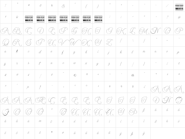 Encina Script 1 PERSONAL USE Regular  glyph index