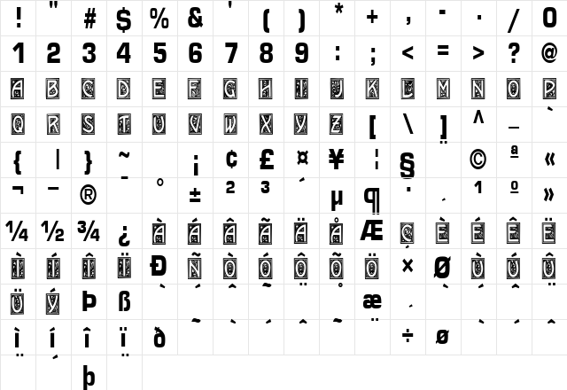 Carnegie Regular  glyph index