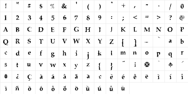 Muddys Water Regular  glyph index