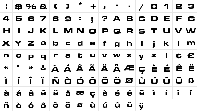 MicrogrammaEF BoldExtend  glyph index